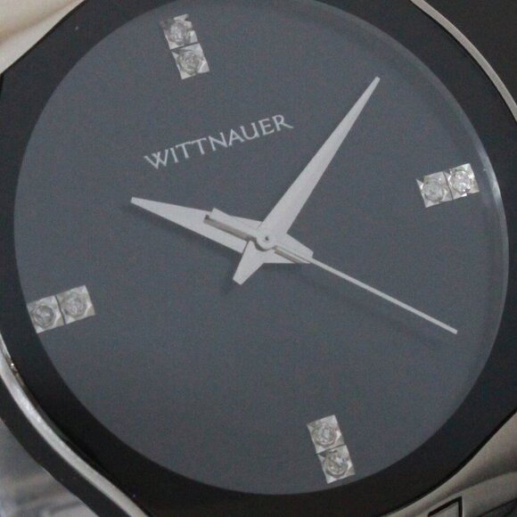 Wittnauer Ladies Dress Watch 8 Diamonds On Black Sun-ray Dial 36mm - Picture 12 of 13